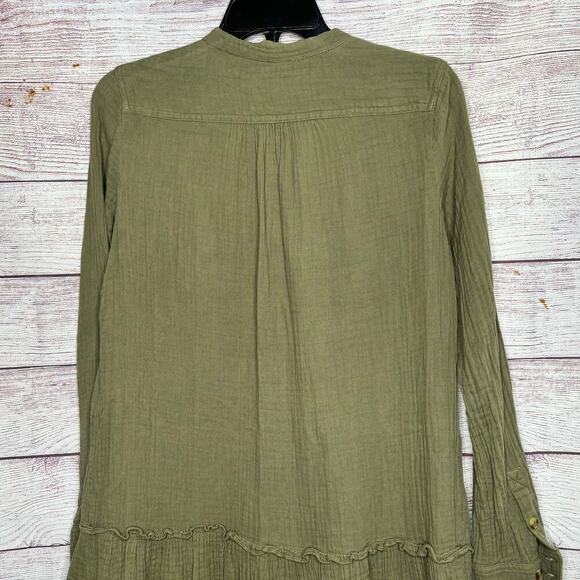 Maeve By Anthropologie Katie Green Cotton Gauze Button Down Shirt Dress Size 0 - Picture 9 of 12